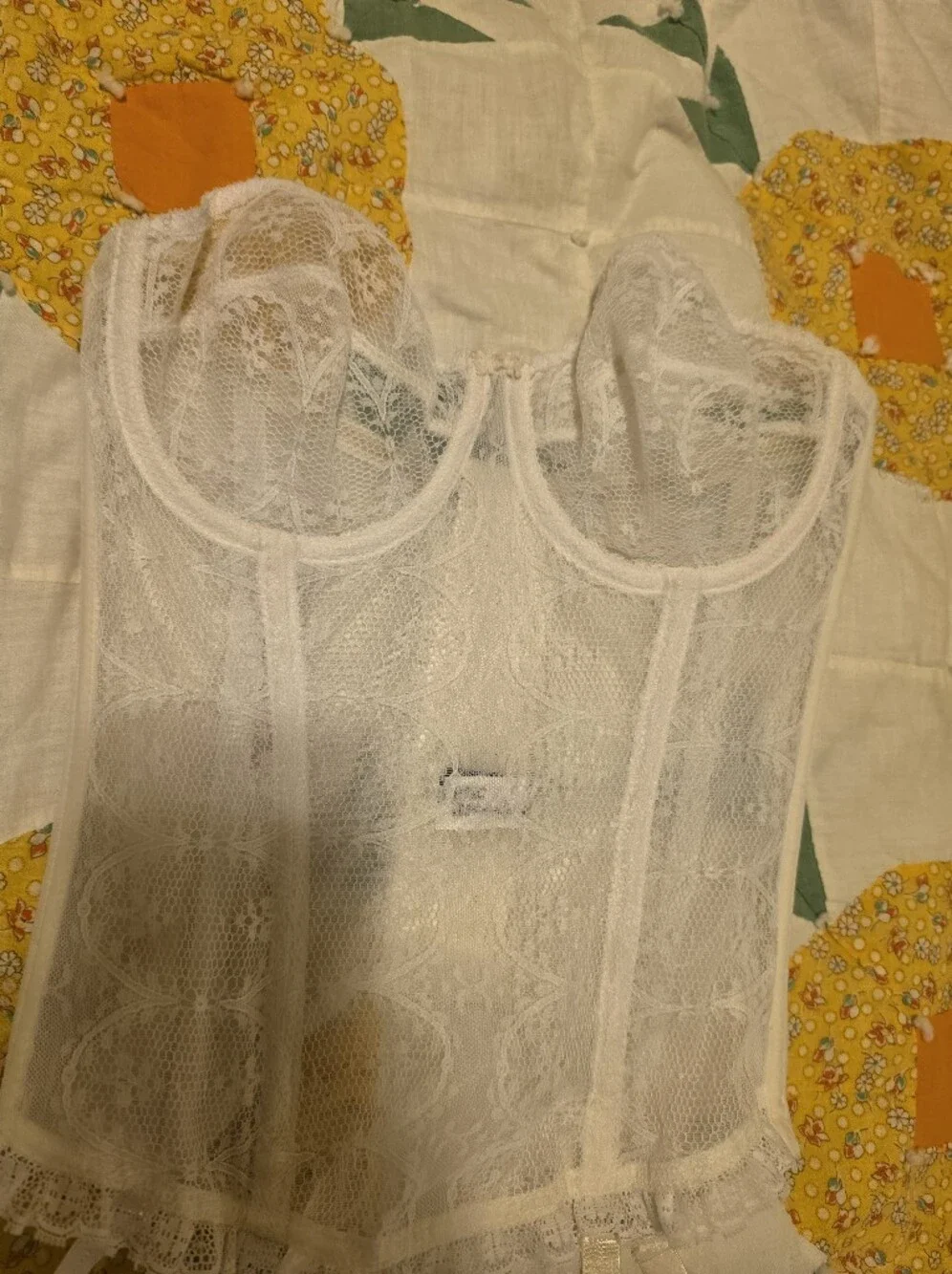 Vtg 70's 80's Dior White Lace Longline Bustier Corset Top Coquette Bridal Rare
